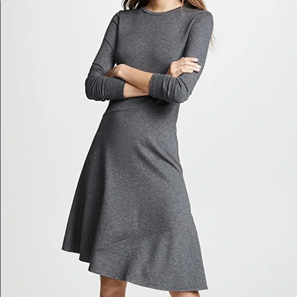 VINCE Midi Asymmetrical Dress Sz M Heather Gray Minimalist Quiet Luxury Workwear